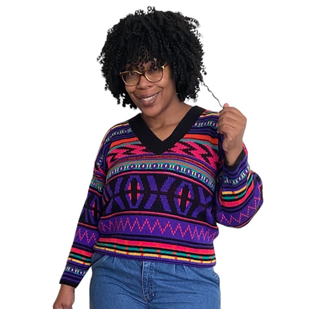 Croquet Club Sweater Vintage Disco V-Neck Boxy Cropped Fit